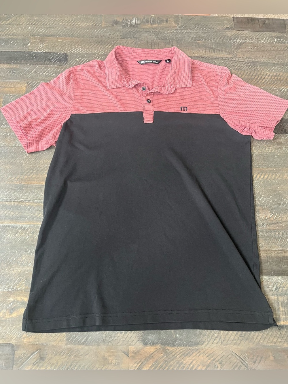 TravisMathew Mens Golf Polo Shirt Large L Pink Black Colorblock